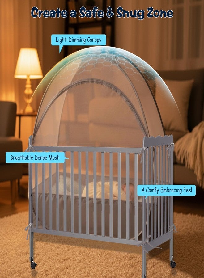 Akiky Large Pop Up Mosquito Net Crib Tent to Keep Baby from Climbing Out Baby Girl Netting Cover Canopy for Naps at Home&Traveling(Gray) - Image 3